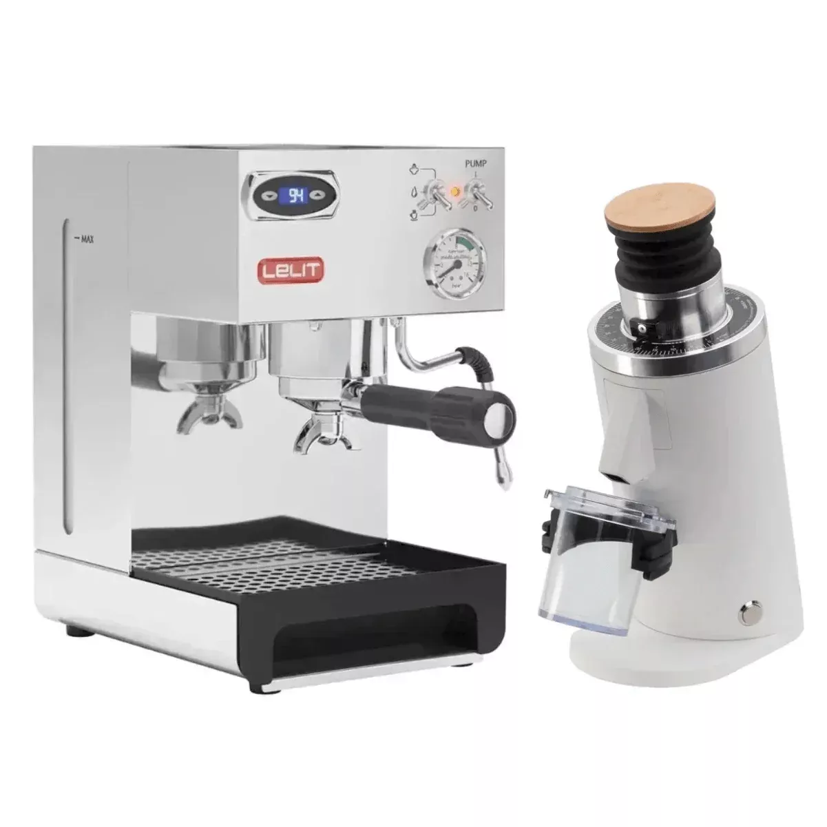 Lelit Anna 2 Espresso Machine (Stainless Steel) and DF54 Grinder (White) Bundle