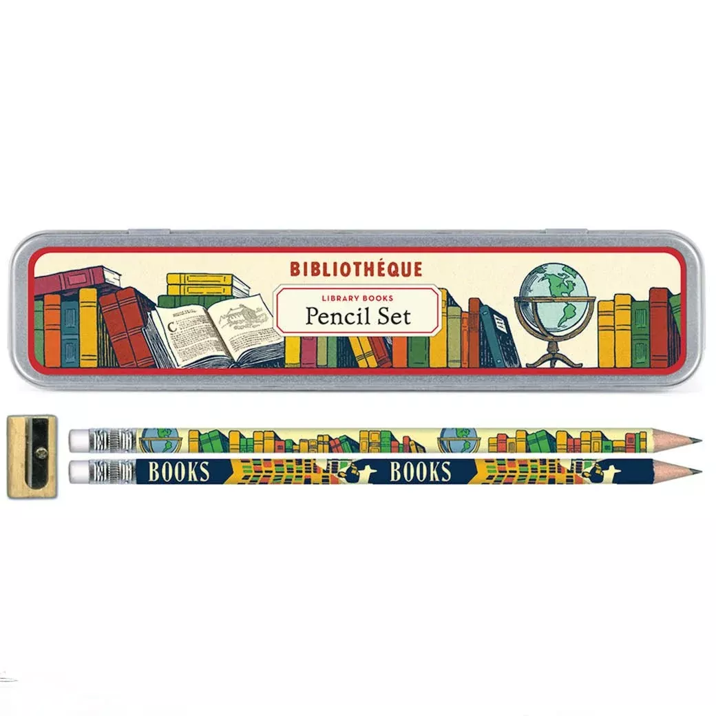 Library Book 10-Pencil Set with Tin Case & Sharpener
