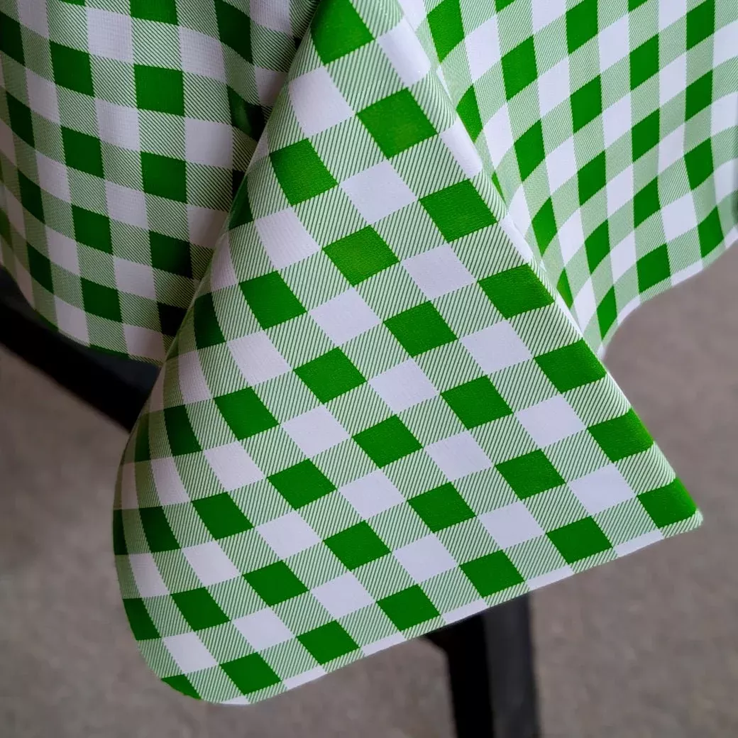 Lime Green & White Gingham Check Oilcloth Tablecloth 84 x 48"