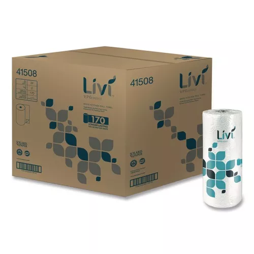 Livi VPG Select 41508 Kitchen Roll Towel, 2-Ply, 5 x 11, White, 170 Sheets/Roll, 24 Rolls/Carton
