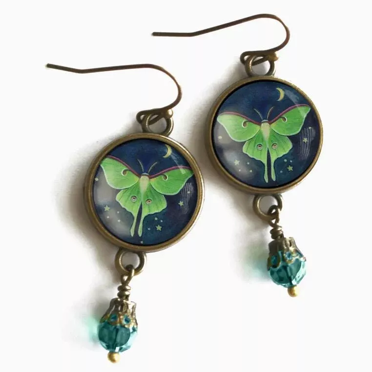Luna Moth Cottage Core Earrings for Pierced Ears