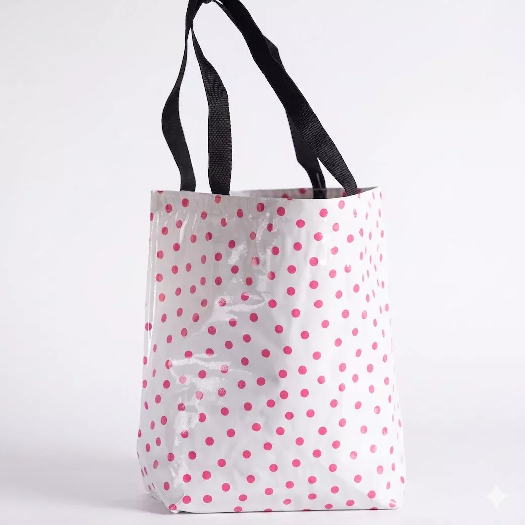 Medium Oilcloth Tote Pink Polka Dot Pattern