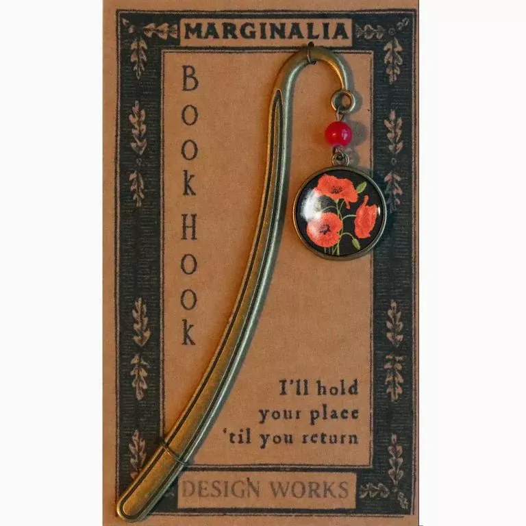 Metal Book Hook Bookmark Red Poppy Flowers