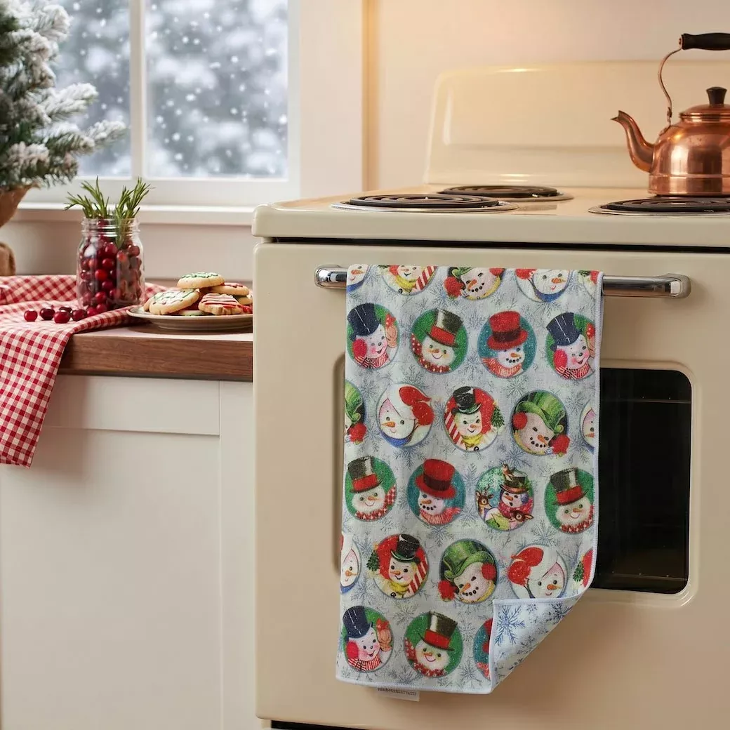 Microfiber Kitchen Towel Retro Christmas Holiday Snowmen