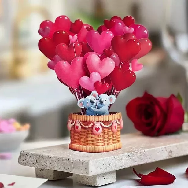Mini Heart Balloons & Koalas Valentine Pop Up Greeting Card