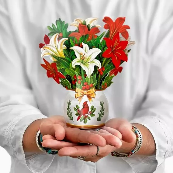 Mini Winter Joy Red & White Amaryllis Pop-Up Card