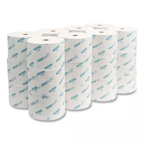 Morcon Paper M2000 1-Ply Small Core Septic-Safe Bath Tissue - White (2000 Sheets/Roll, 24 Rolls/Carton)