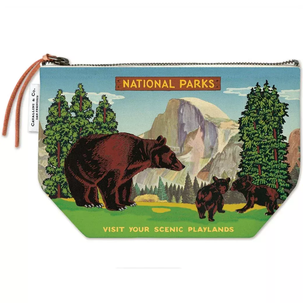 National Parks & Bear Zippered Canvas Pouch
