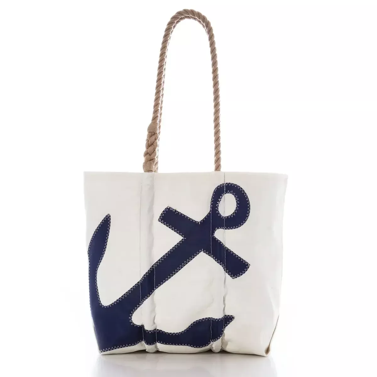Navy Anchor Medium Tote with Hemp Rope