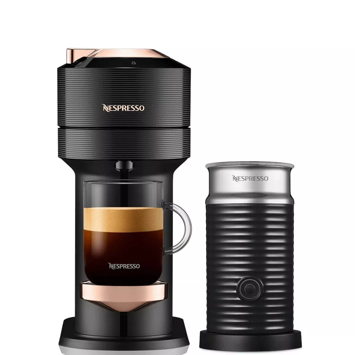 Nespresso Vertuo Next Premium Coffee and Espresso Machine with Aeroccino by De'Longhi ENV120BAE (Black with Rose Gold)
