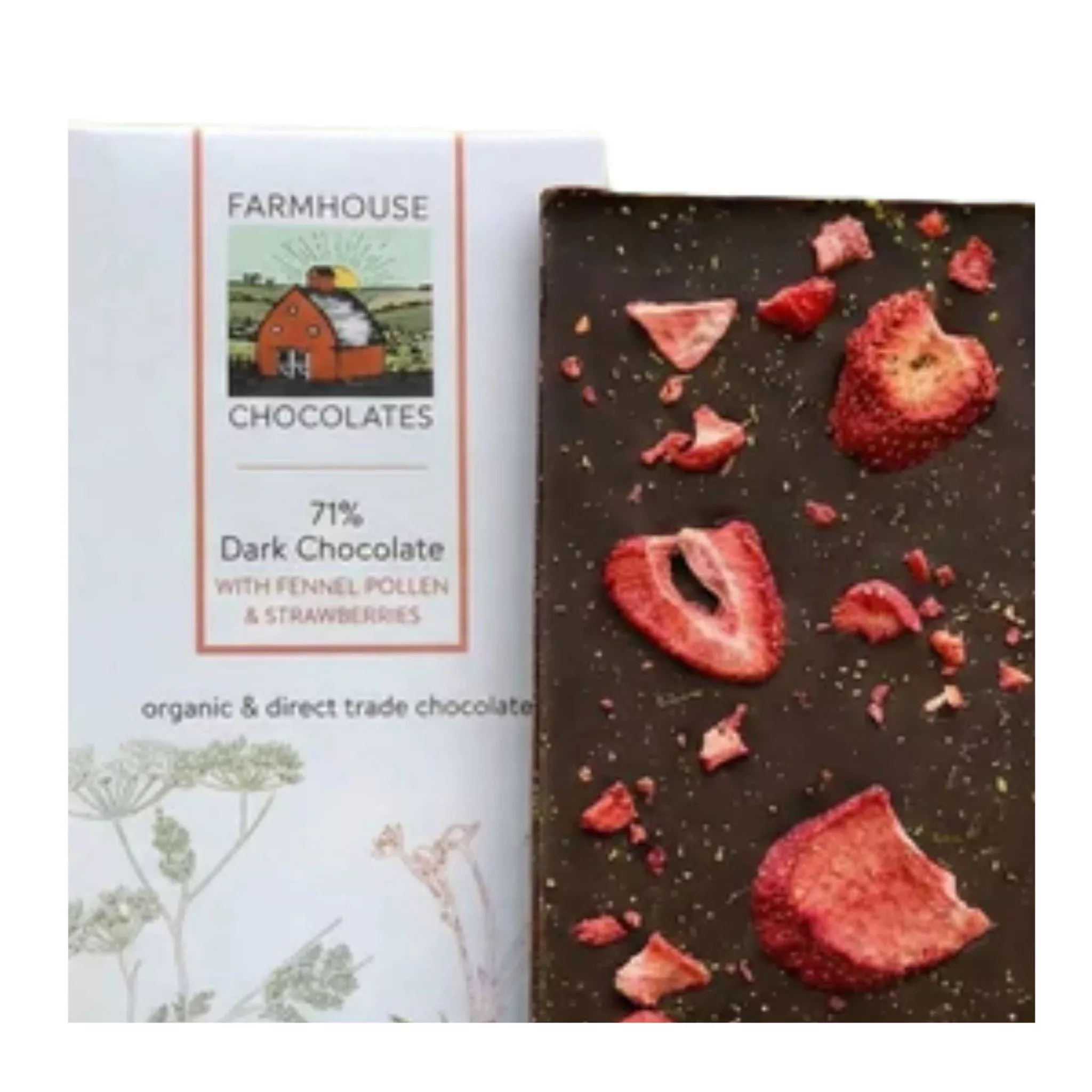 Organic Chocolate Bar with Fennel Pollen + Strawberries