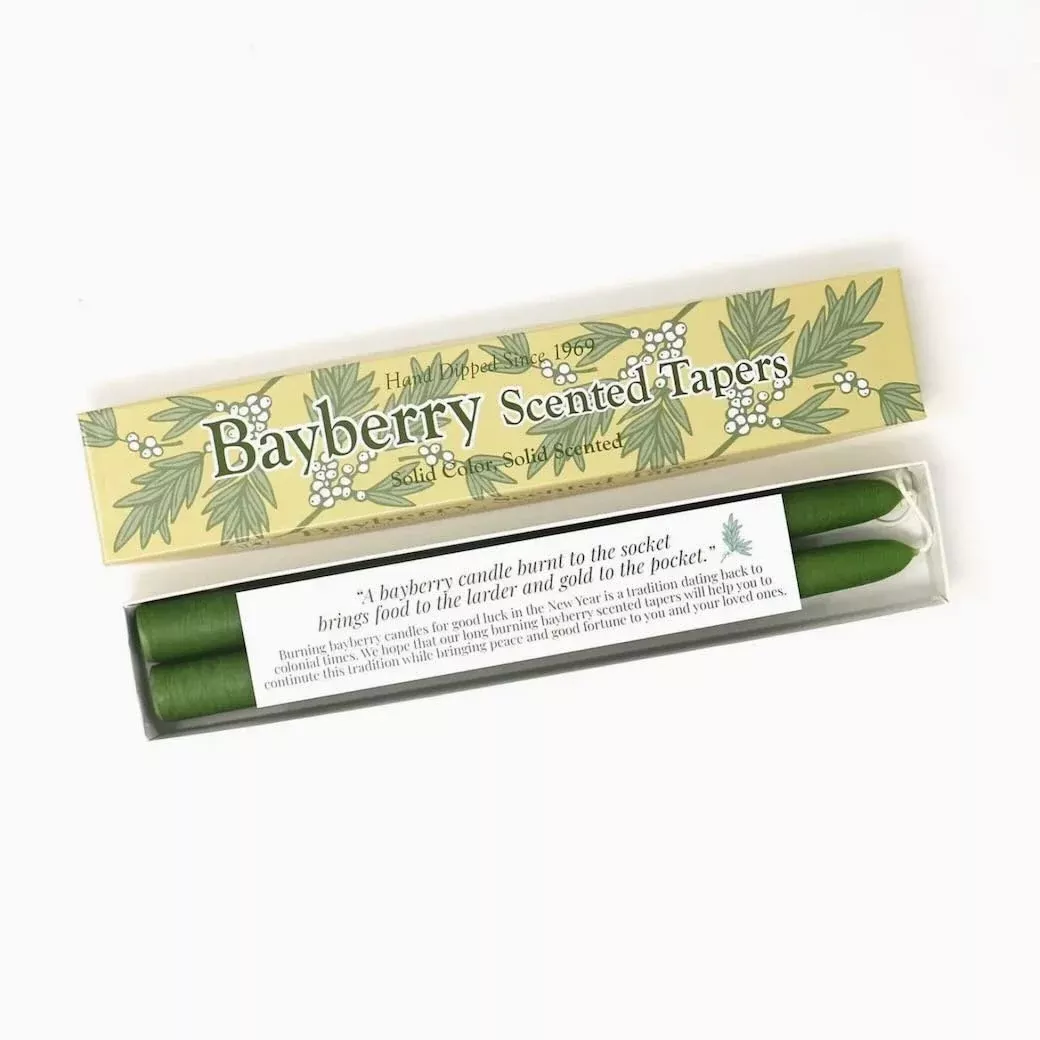 Pair of 10” Hand-Dipped Bayberry Scented Taper Candles