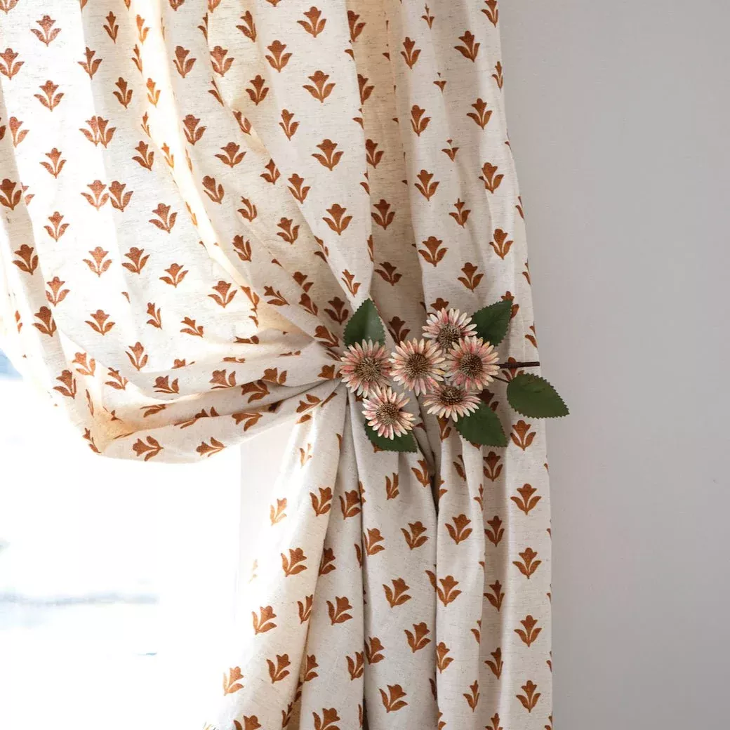 Pair of Metal Toleware Curtain Tiebacks with Flowers
