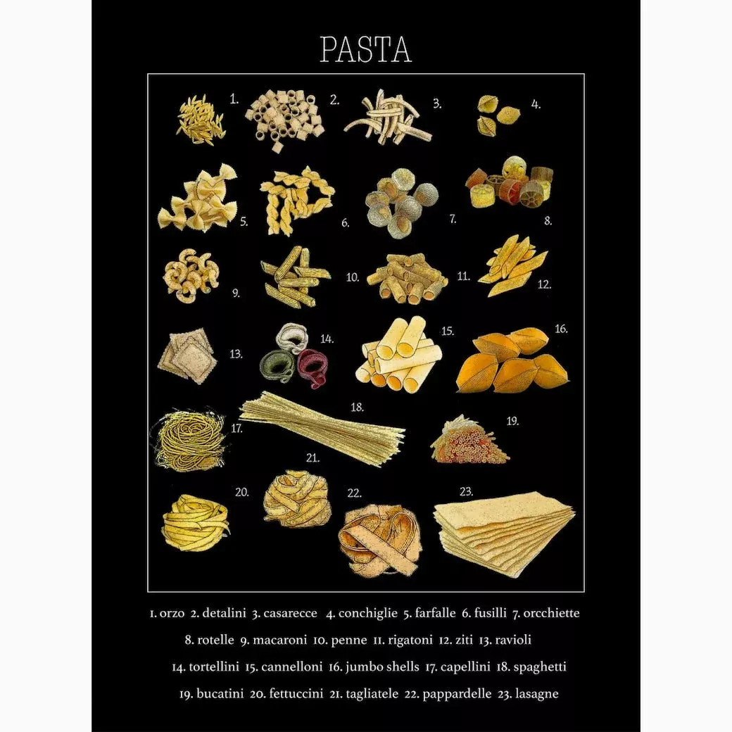 Pasta Varieties Flour Sack Kitchen Towel
