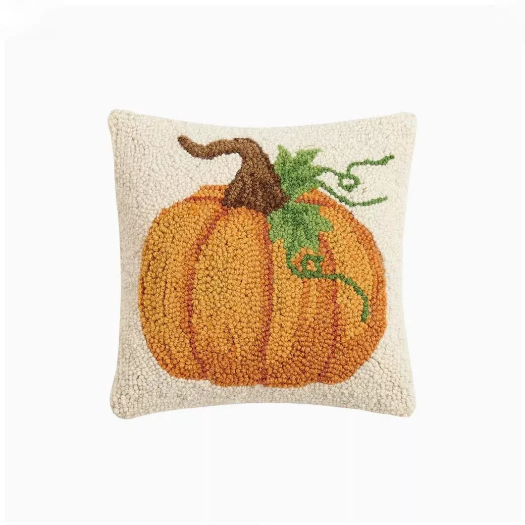 Petite Autumn Pumpkin hooked Rug PIllow