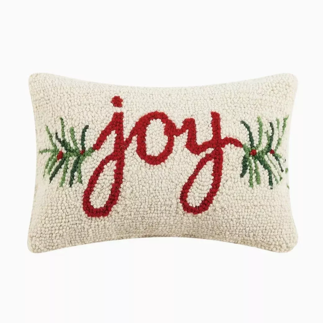 Petite Christmas Hooked Rug Pillow JOY
