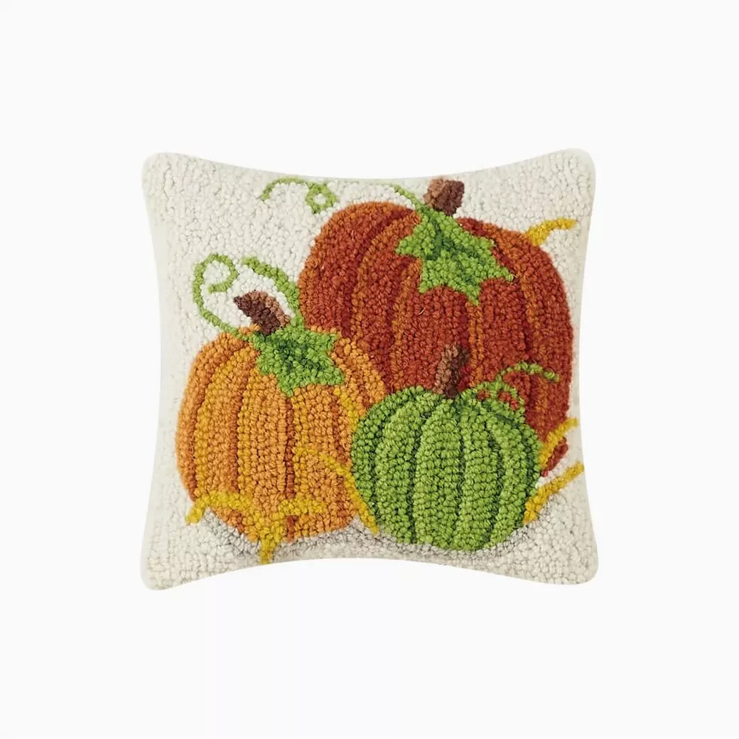 Petite Pumpkin Patch Hooked Rug Pillow
