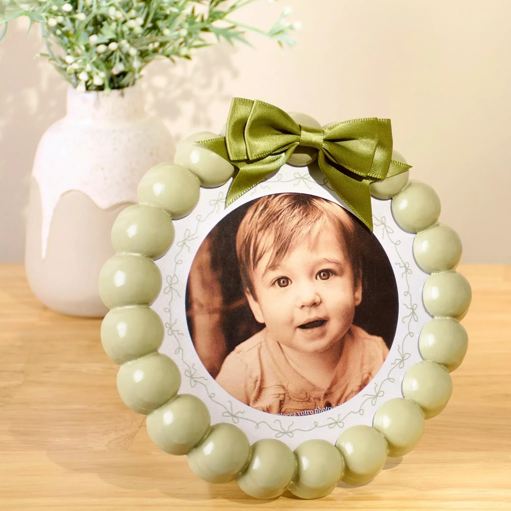 Petite Round Green Beaded Photo Frame