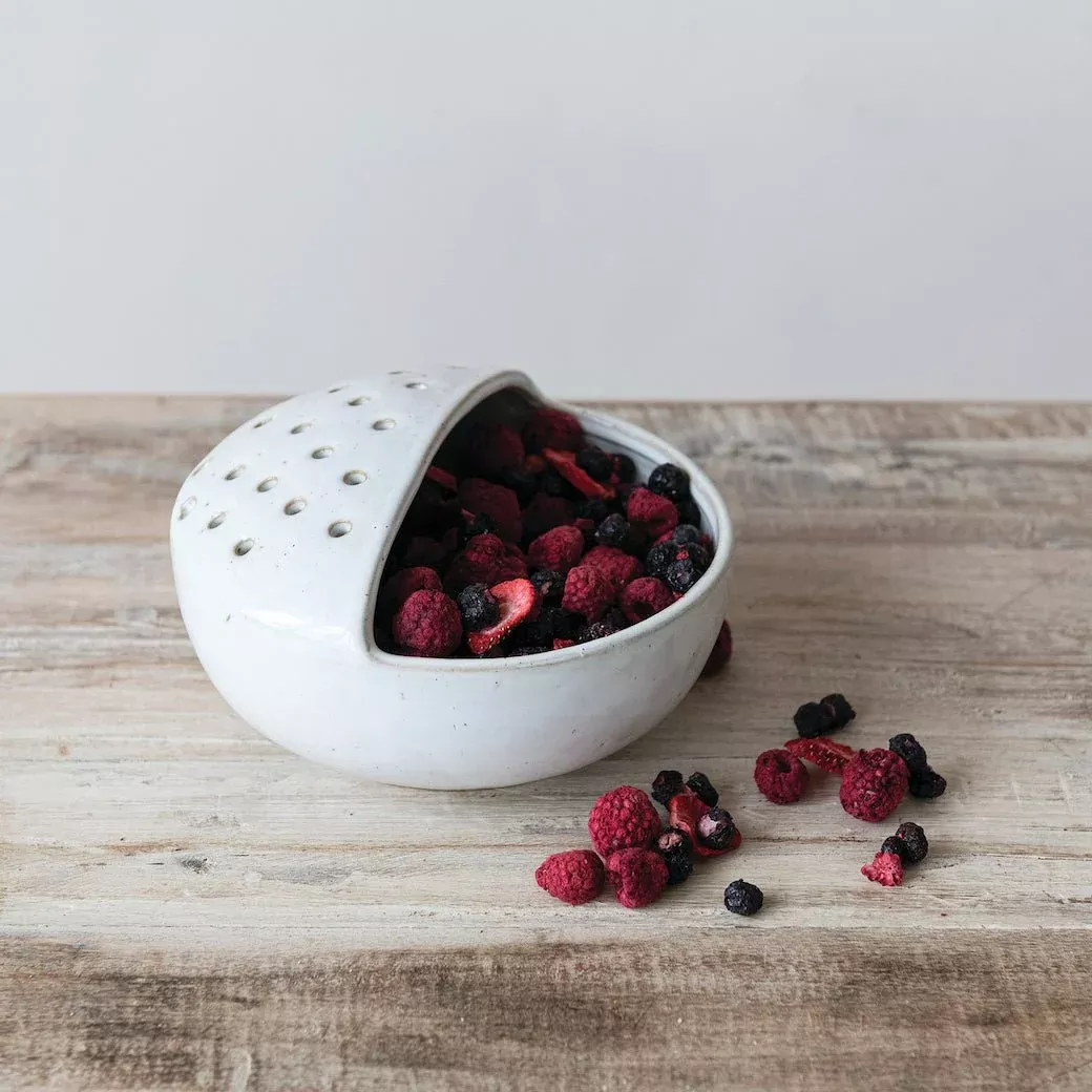 Petite Rustic Stoneware Berry Bowl with Strainer