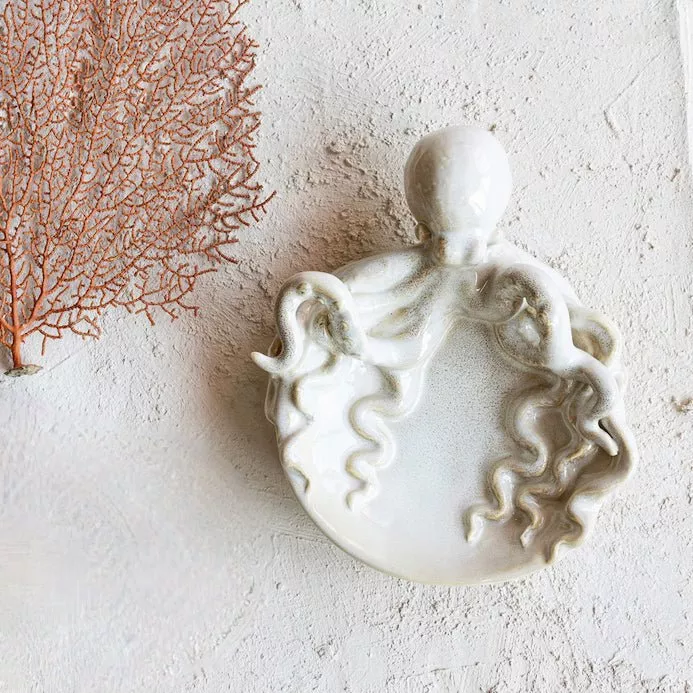 Petite Rustic Stoneware Bowl with Octopus (Each One Will Vary)