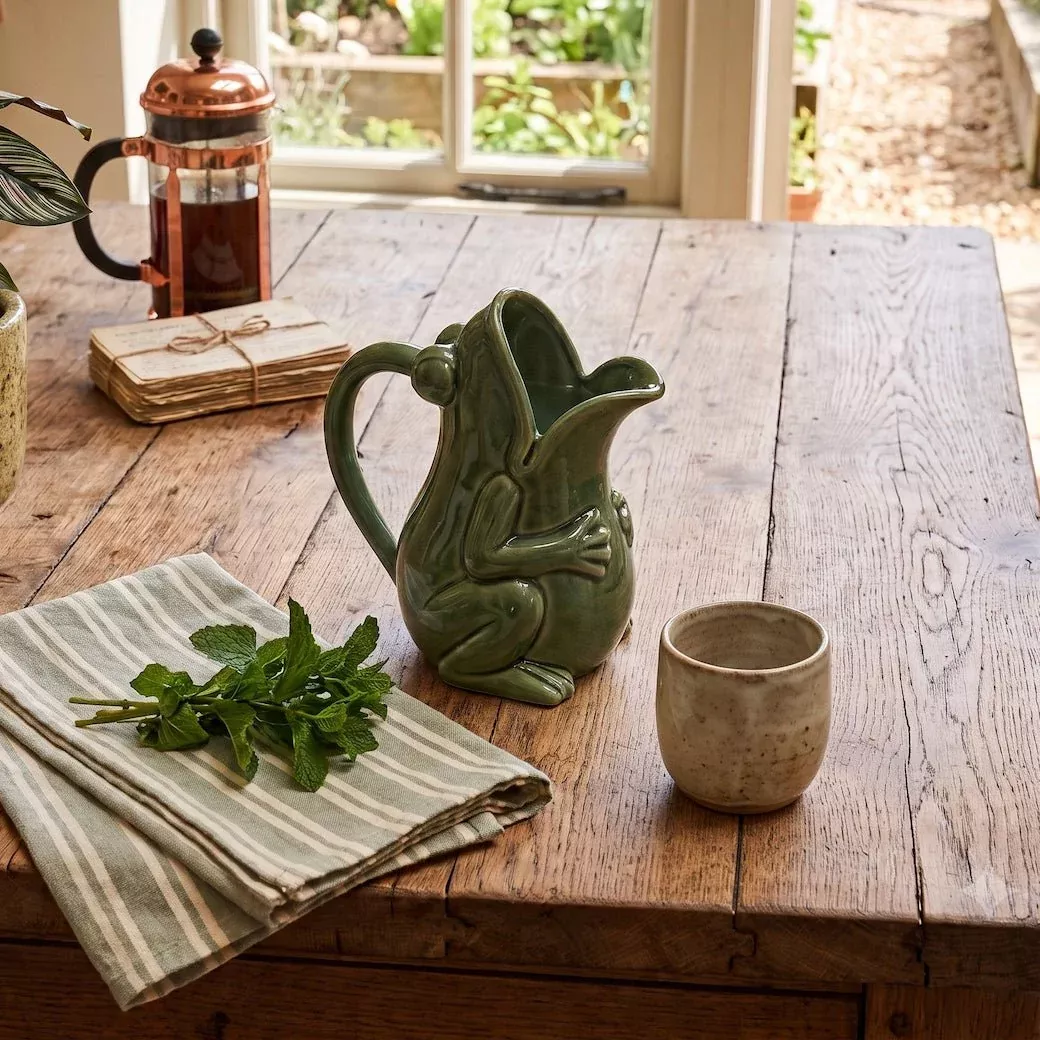 Petite Rustic Stoneware Frog Pitcher 16 oz.