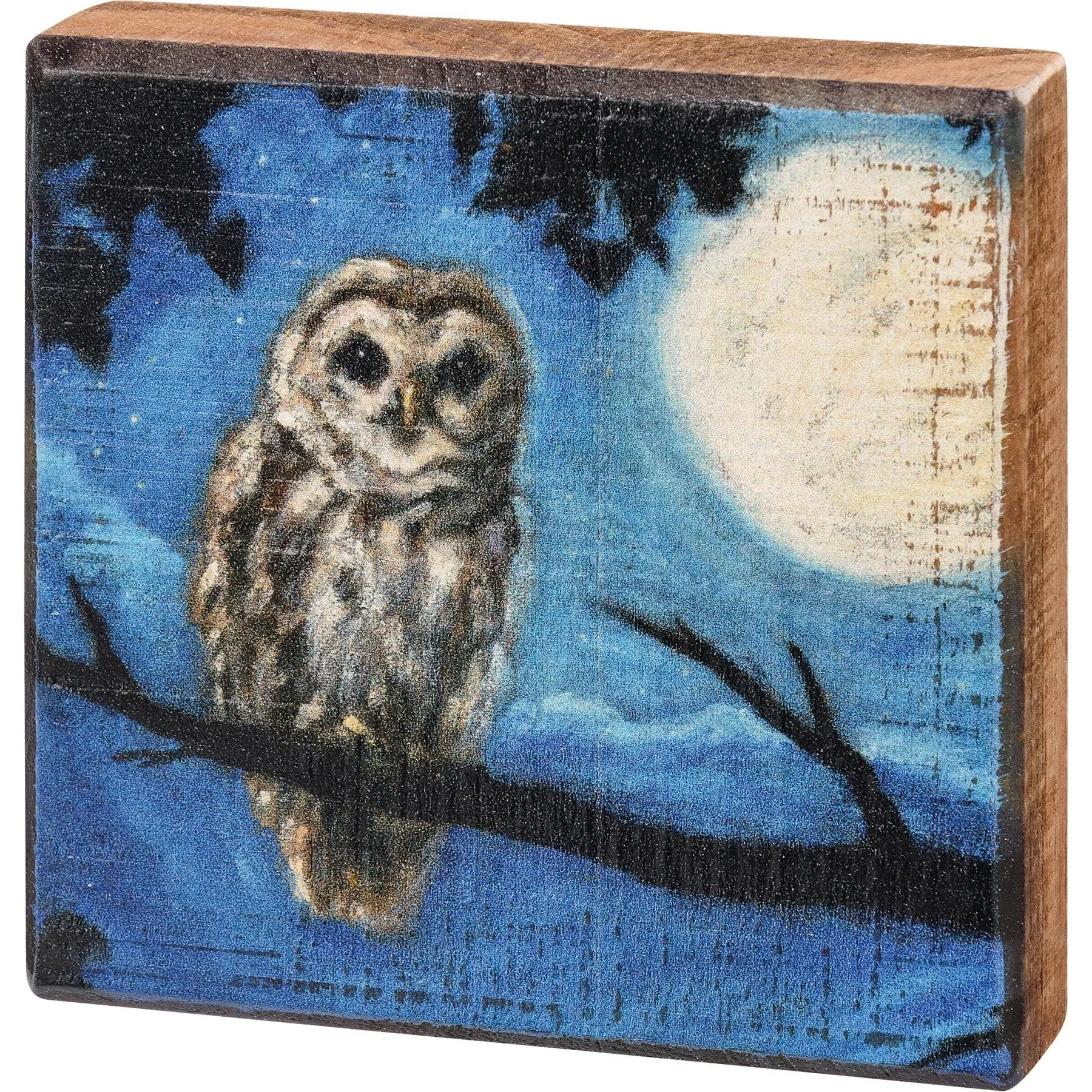 Petite Rustic Wooden Block Sign Halloween Owl & Full Moon