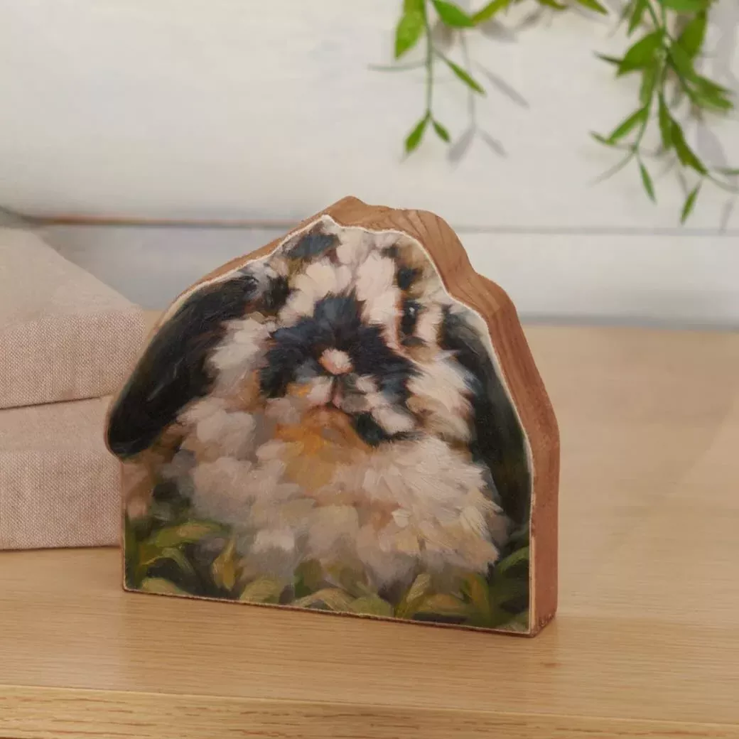 Petite Rustic Wooden Shelf Sitter Floppy Eared Bunny