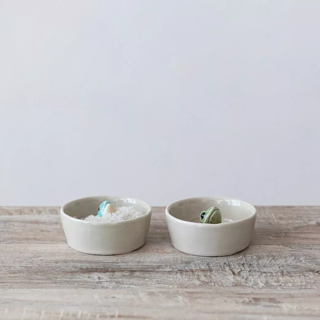 Petite Stoneware Dish with Frog or Fish Inside CHOICE of Styles