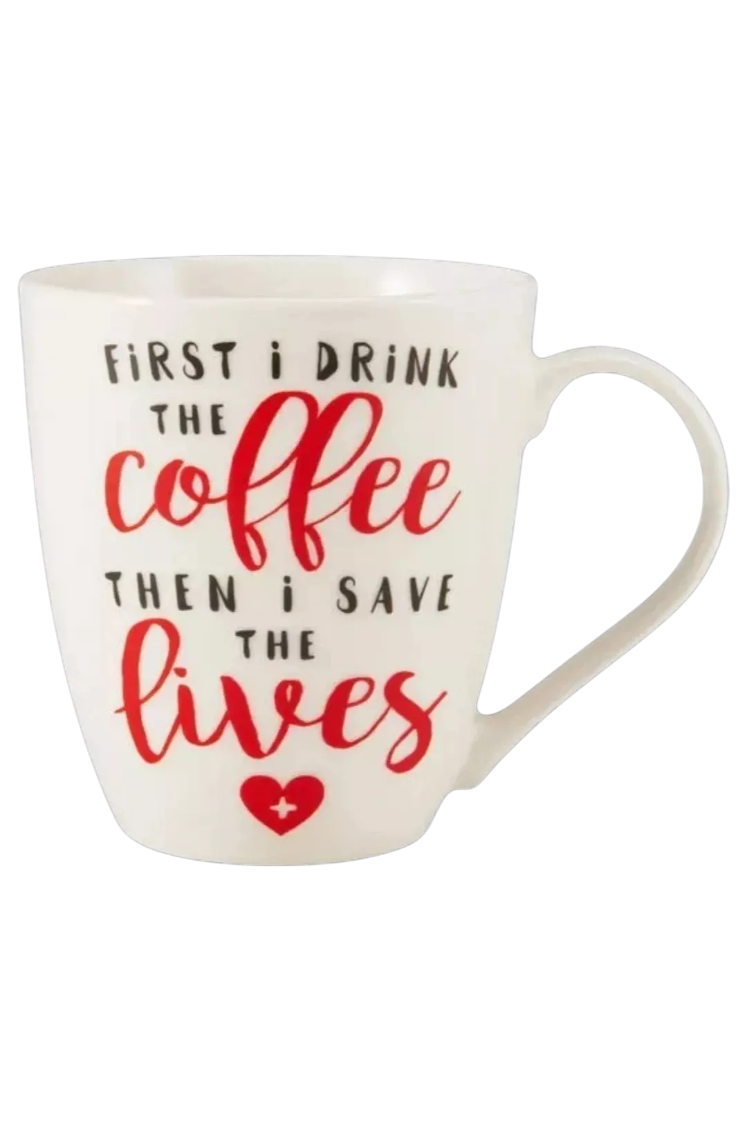 Pfaltzgraff “First I Drink the Coffee” 18oz Porcelain Barrel Mug
