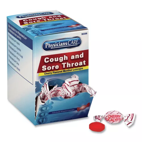PhysiciansCare 90306 Individually Wrapped Cough and Sore Throat Lozenges - Cherry Menthol (50/Box)