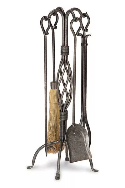 Pilgrim 5 Piece Vintage Iron Center Basket Weave Fireplace Tool Set