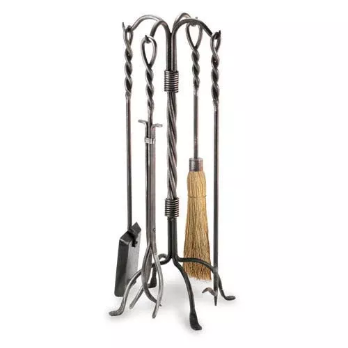 Pilgrim 5 Piece Vintage Iron Twisted Rope Fireplace Tool Set