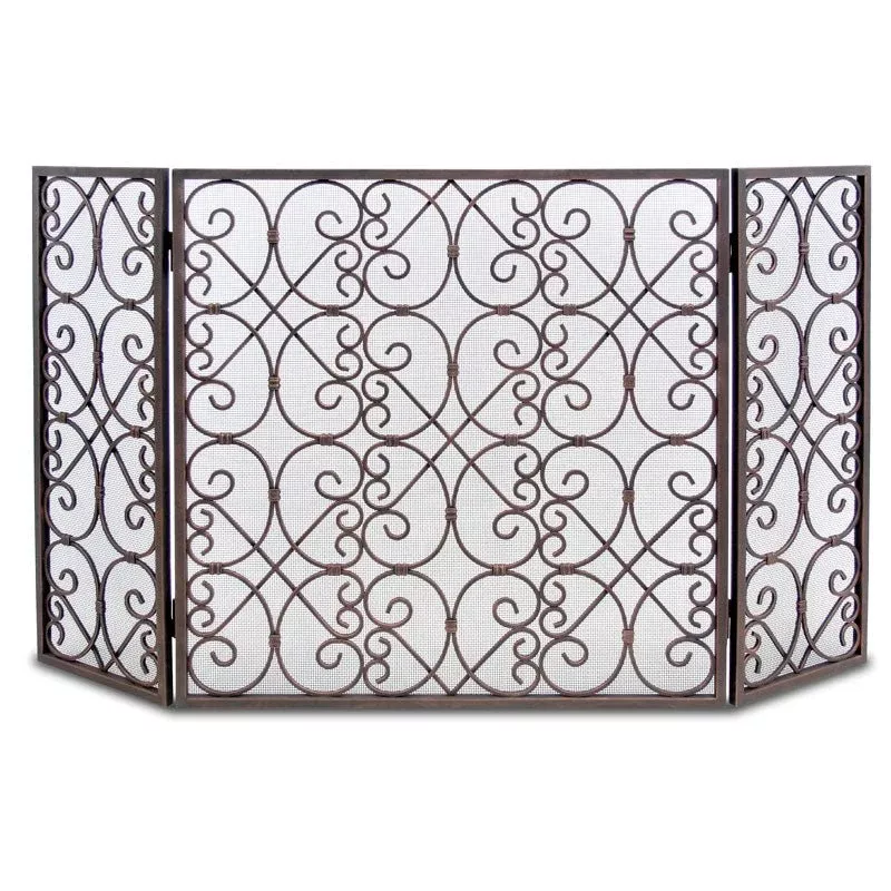 Pilgrim Abington Tri Panel Fireplace Screen - Distressed Bronze