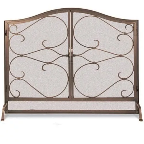 Pilgrim Burnished Bronze Iron Gate Arched Fireplace Screen with Doors - Bronze