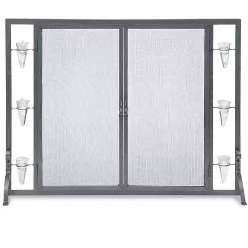 Pilgrim Flat Tea Light Fireplace Screen with Full-Height Doors