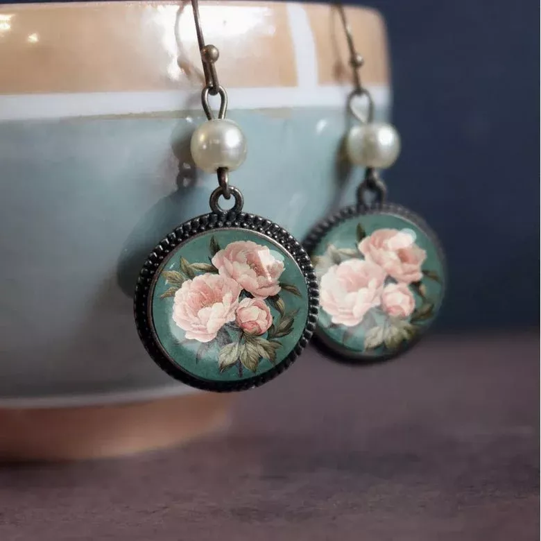 Pink Peony Earrings for Pierced Ears
