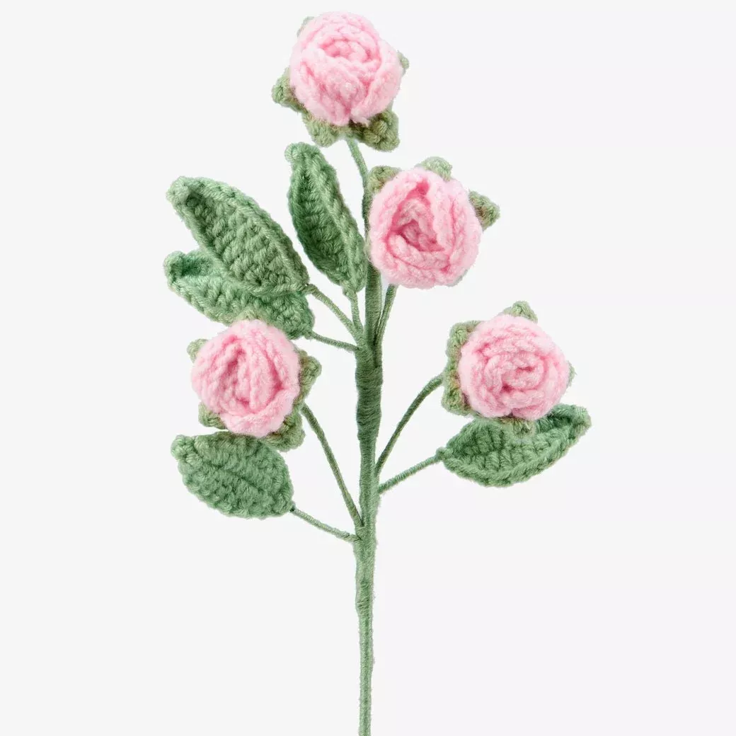 Pink Rose Hand-Made Crocheted Floral Spray
