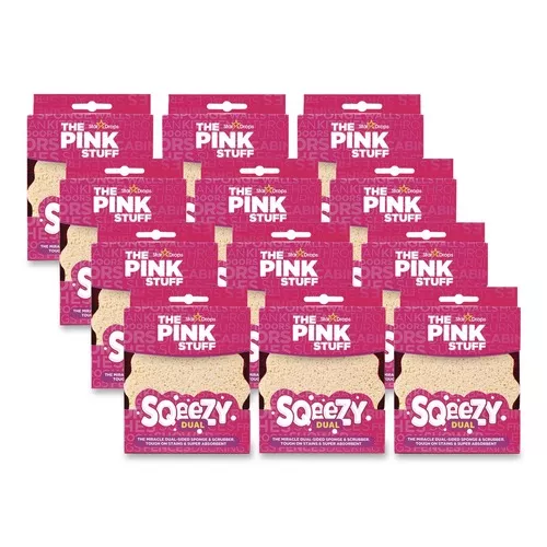 The Pink Stuff RST823773CT Sqeezy 4 in. x 5.3 in. Dual Scrubber/Sponge - Pink (12/Carton)