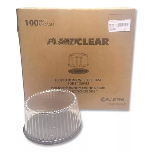 Plastifar 18361 Bakery Containers, 8-in Cake, 9.7-in Diameter x 5-in h, Black/Clear, 100/Carton