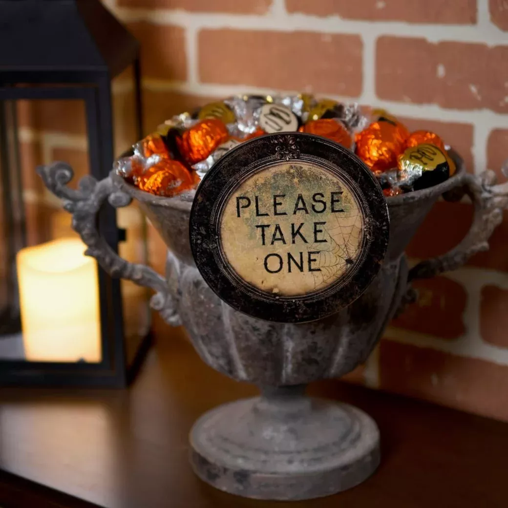 “Please Take One” Rustic Halloween Treats Bowl Sign