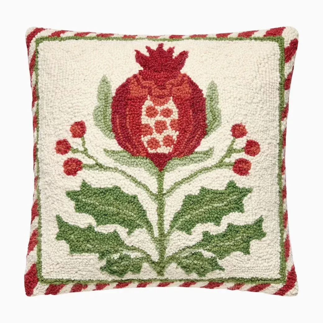 Pomegranate Hooked Rug Holiday Pillow