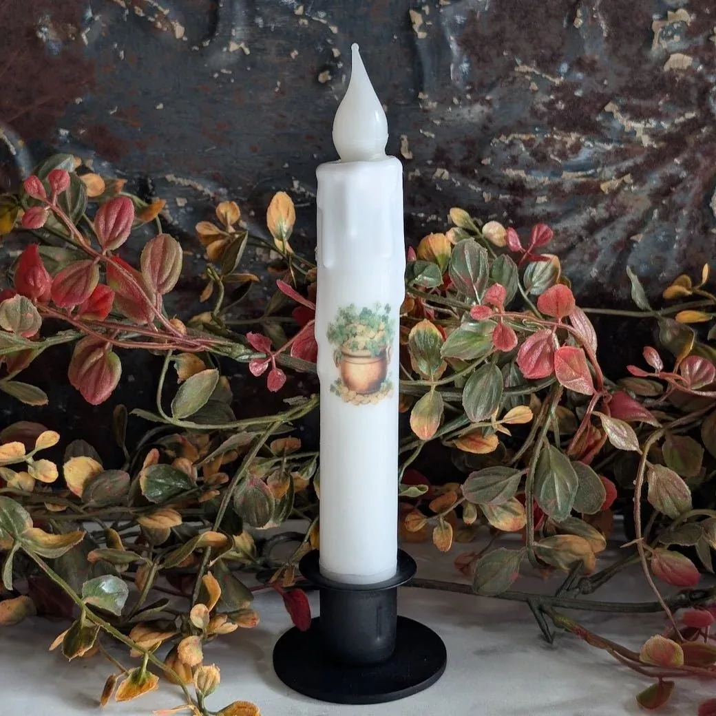 Pot of Gold & Shamrock St. Patrick's Day LED Battery Taper Candle