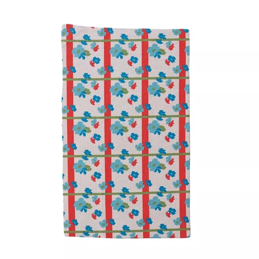 Printed Recycled Microfiber Tea Towel Flowers & Stripes