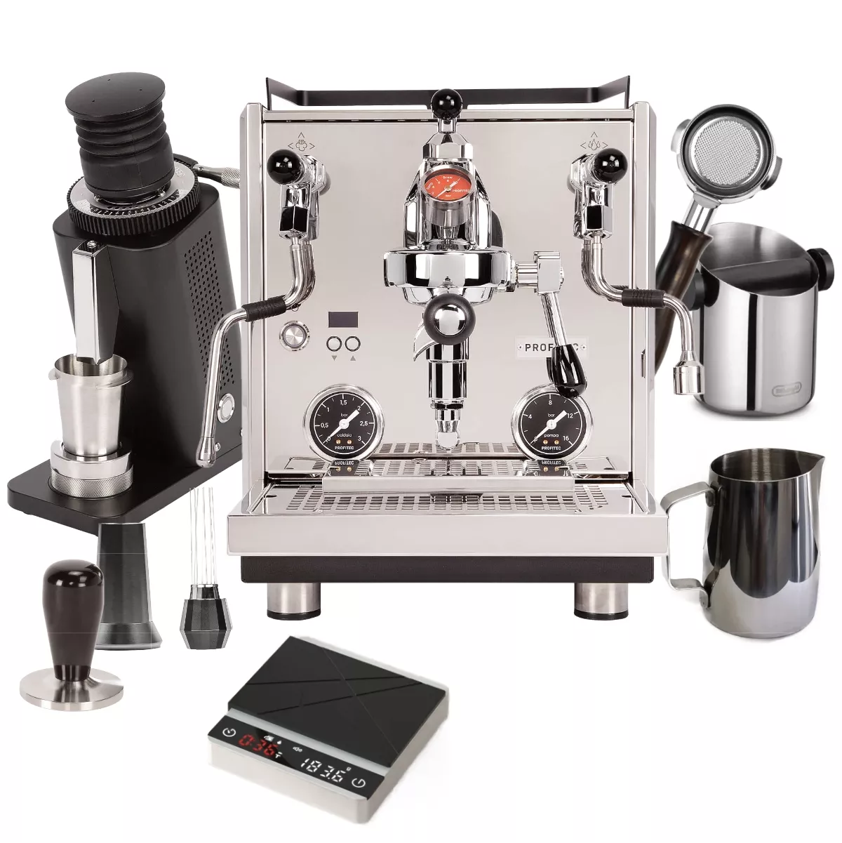 Profitec DRIVE & SD54 "Ready to Go" Espresso Bundle – Dual Boiler, Flow Control, Single Dose Grinder & Complete Barista Kit