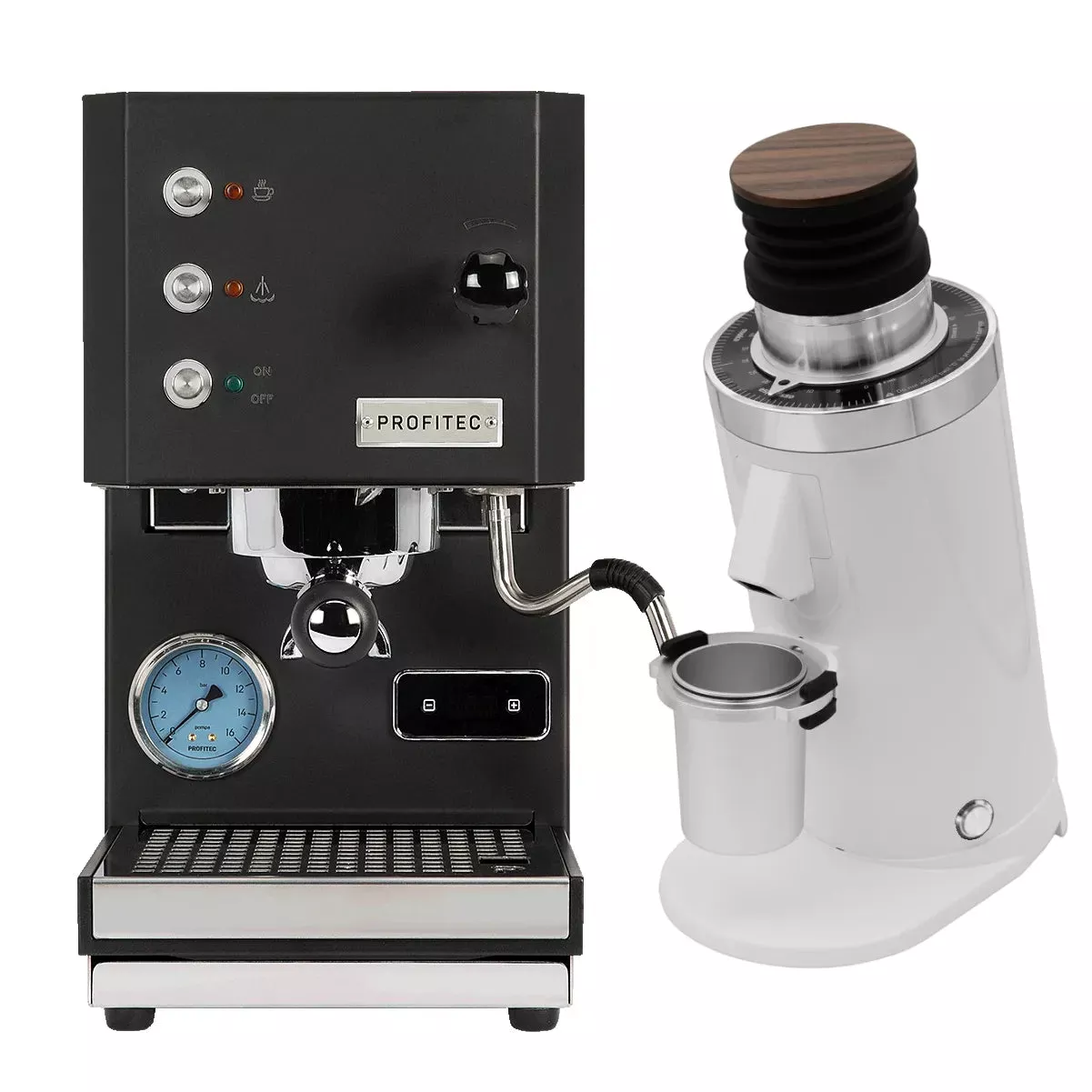 Profitec Go (Black) Espresso Machine & DF64 Gen 2.5 Grinder (White) Bundle