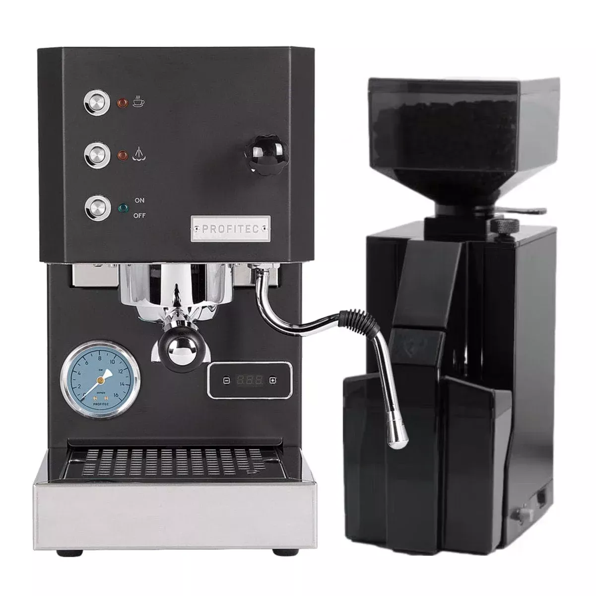 Profitec Go (Black) Espresso Machine & Eureka Mignon Crono Grinder (Black) Bundle