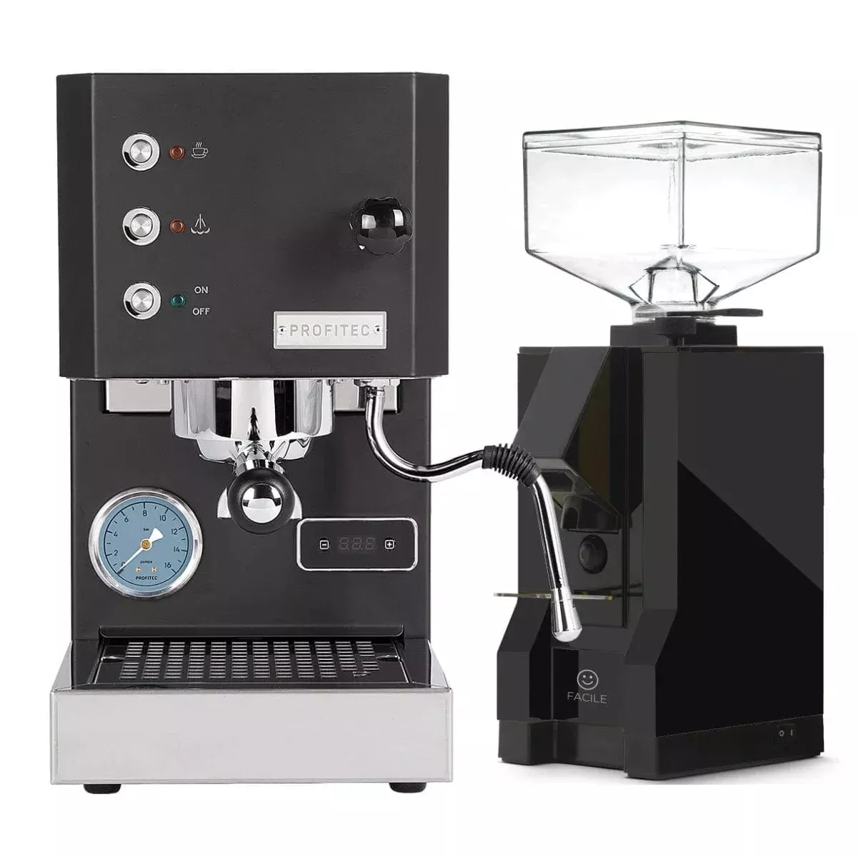 Profitec Go (Black) Espresso Machine & Eureka Mignon Facile Grinder (Black) Bundle