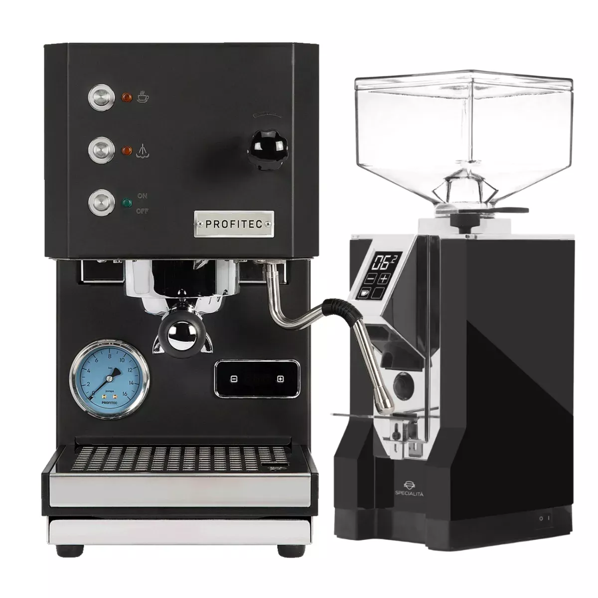 Profitec Go (Black) Espresso Machine & Eureka Mignon Specialita Grinder (Black) Bundle