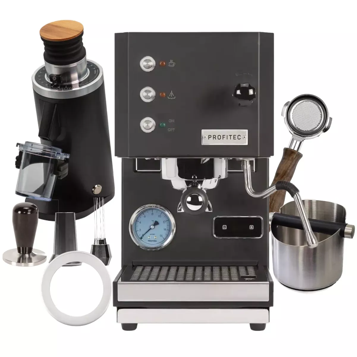 Profitec GO & DF54 (Black) "Ready to Go" Espresso Bundle Complete Barista Kit
