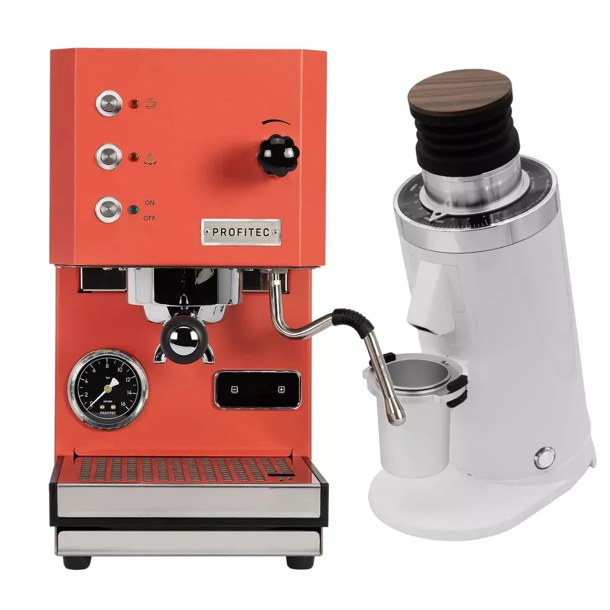 Profitec Go (Red) Espresso Machine & DF64 Gen 2.5 Grinder (White) Bundle